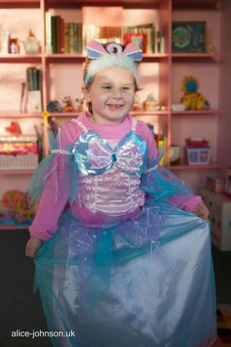 Alice dressed as a princess in her bedroom, 9 Holt Road, Sheringham